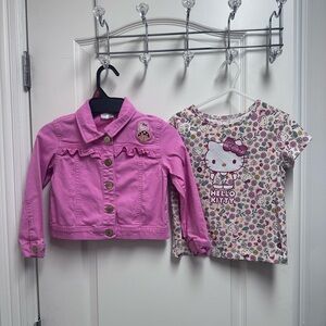 Hello Kitty Bright Pink Snap Button Jean Jacket with Matching Shirt